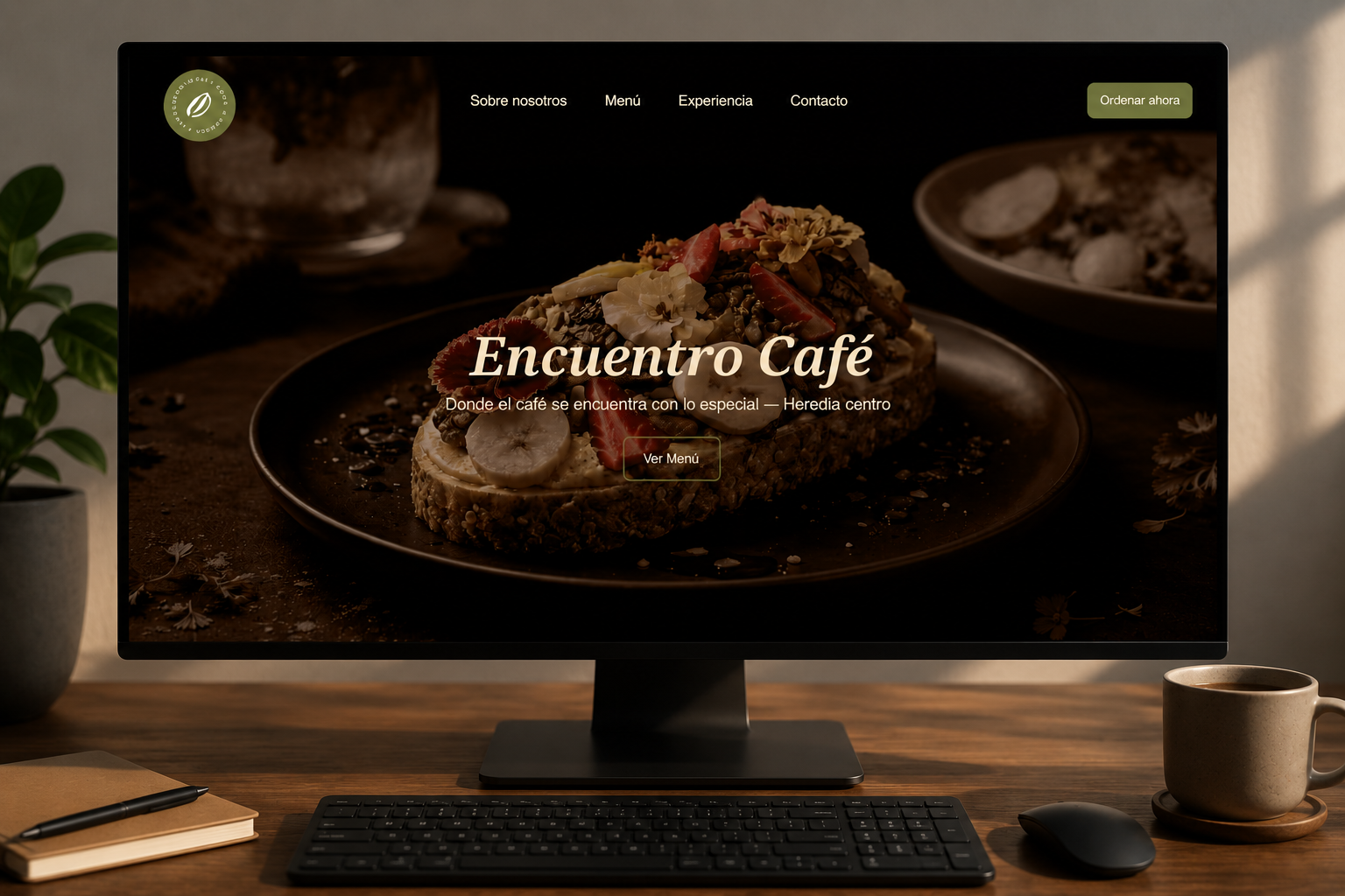 mockup of the Encuentro Café website