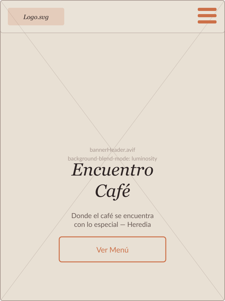 Encuentro Café mobile wireframe