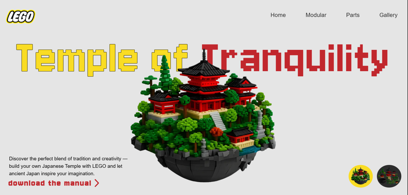 overview of the LEGO Temple of Tranquility website