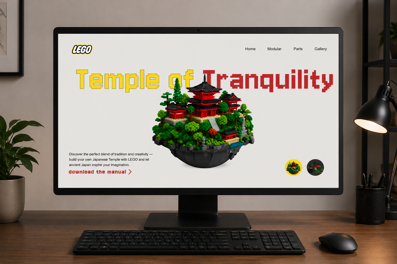mockup of the LEGO Temple of Tranquility website